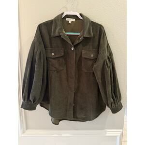 She + Sky Women's Balloon Pleated Sleeve Green Corduroy Shacket Size M Jacket